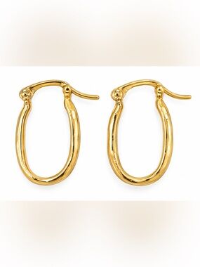 Gold Tone Oval Hoop Earrings Textured Hinged Lightweight